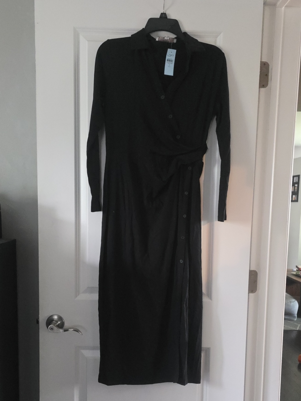 Loft  Black Long Sleeve Wrap Midi Dress